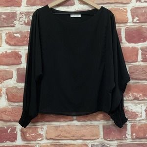 Cobblestone Made In Italy Top Women's Small Black Sheer Long Sleeve Blouse